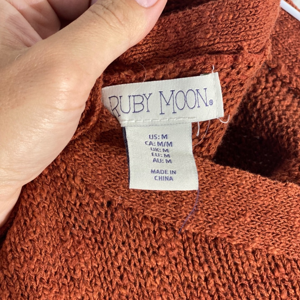 RUBY MOON Knitted Burnt Orange Button Down Cardigan Sweater - Picture 5 of 5